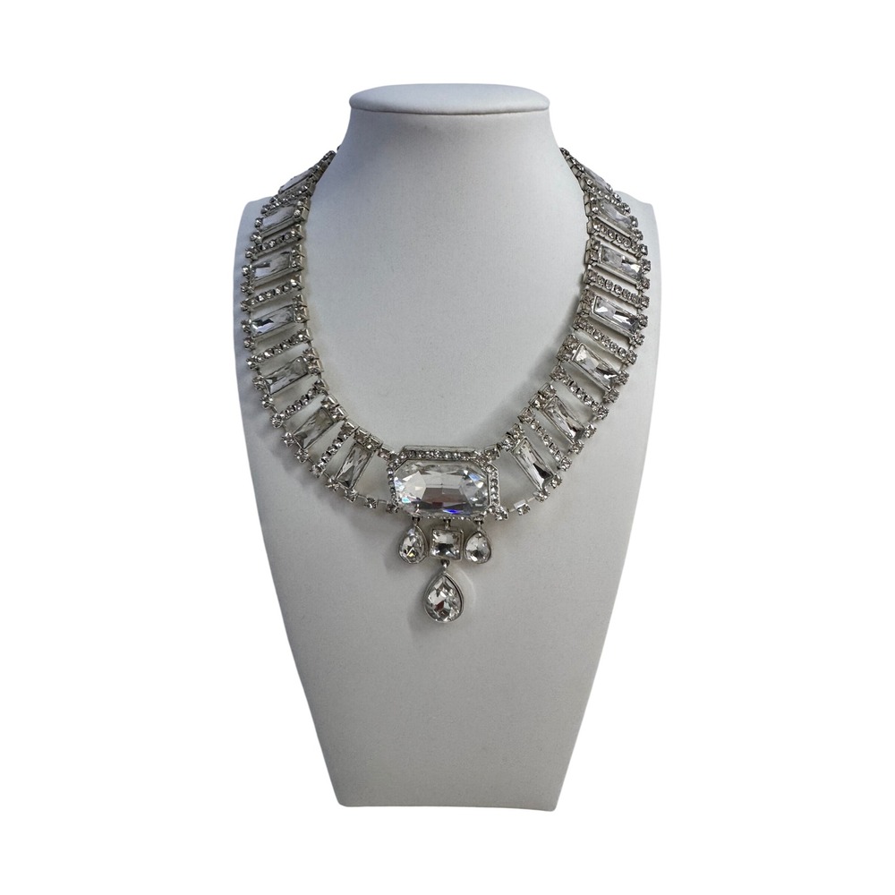 Sparkling Rhinestone Statement Necklace Choker Adjustable Silver Tone Glamorous